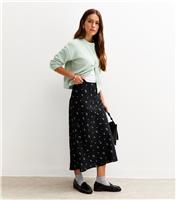 Women's Petite Black Floral Print Bias Cut Midi Skirt New Look