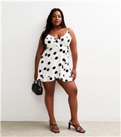 Women's Plus Size White Polka Dot Ruffle Trim Mini Dress Curves Urban Bliss New Look