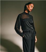Women's Black Diamante Embellished Panelled Top New Look