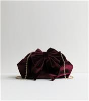 Burgundy Bow Applique Velvet Slouch Clutch Bag New Look