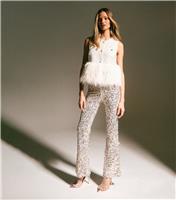 Women's Silver Sequin Flared Trousers New Look