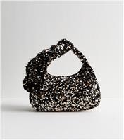 Brown Sequinned Bow Appliqued Hand Bag New Look