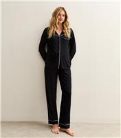 Women's Maternity Black Jersey Long Sleeve Shirt and Trousers Pyjama Set New Look