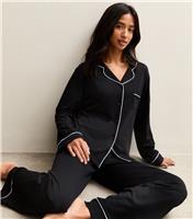 Women's Petite Black Shirt and Trousers Pyjama Set New Look
