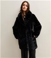 Women's Petite Black Faux Fur Collared Jacket New Look