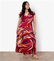 Women's Plus Size Red Abstract Swirl Print Smock Maxi Dress Curves Apricot New Look