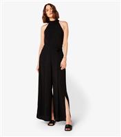 Women's Black Halterneck Split Leg Jumpsuit Apricot New Look