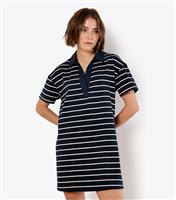 Women's Navy Striped Polo Shirt Dress Apricot New Look