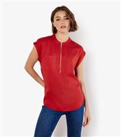 Women's Dark Red Zip Front Two Pocket Top Apricot New Look
