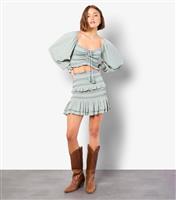 Women's Mint Green Smocked Ruffle Mini Skirt Apricot New Look