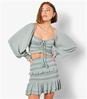 Women's Mint Green Smocked Tassel Crop Top Apricot New Look