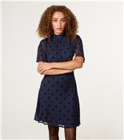 Women's Navy Polka Dot Tie Back Dress Blue Vanilla New Look