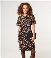 Women's Black Abstract Pattern Print Crew Neck Dress Blue Vanilla New Look