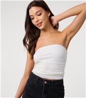 Women's Off White Mesh Diamante Embellished Bandeau Top Pink Vanilla New Look