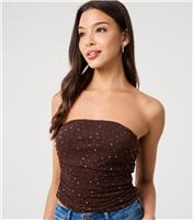 Women's Brown Mesh Diamante Embellished Bandeau Top Pink Vanilla New Look