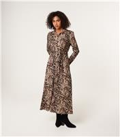 Women's Brown Animal Print Midi Shirt Dress Blue Vanilla New Look
