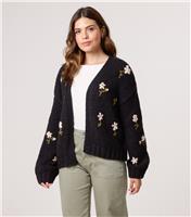 Women's Black Floral Embroidered Cardigan Blue Vanilla New Look