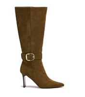 Women's Khaki Buckle Trim Faux Suede Knee High Boots London Rebel New Look