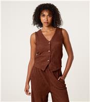 Women's Brown Textured Waistcoat Blue Vanilla New Look