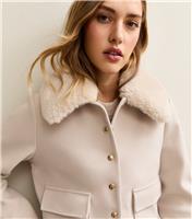 Women's Off White Faux Fur Collar Short Shacket New Look