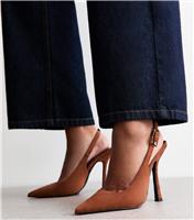 Women's Tan Synched Faux Suede Slingback Heels Public Desire New Look