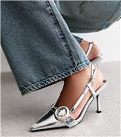 Women's Silver Inturrupted Faux Leather Slingback Heels Public Desire New Look