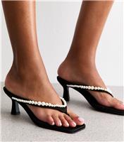 Women's Black Everpearl Faux Pearl Embellished Thong Strap Mules Public Desire New Look