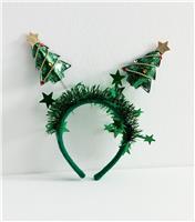 Green Christmas Tree Tinsel Headband New Look