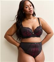 Women's Plus Size Black Contrast Lace High Waisted Briefs Curves New Look