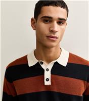 Men's Orange Relaxed Striped Knit Polo Top Only and Sons New Look
