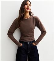 Women's Brown Long Sleeve Pleated Side Corset Top New Look
