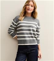 Women's Grey Striped Crew Neck Jumper New Look