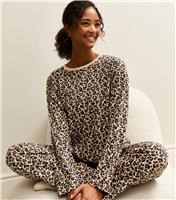 Women's Brown Leopard Print Top and Trousers Pyjama Set New Look