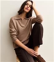 Women's Camel Open Collar Polo Jumper New Look
