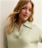 Women's Light Green Open Collar Polo Jumper New Look