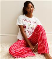 Women's Red Cocktail Print T-Shirt and Trousers Pyjama Set New Look