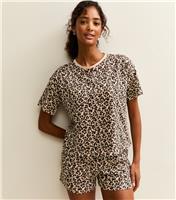 Women's Brown Leopard Print T-Shirt and Shorts Pyjama Set New Look