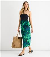 Women's Green Watercolour Print Beach Sarong Gini London New Look