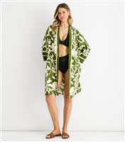 Women's Green Summer Border Print Beach Kimono Gini London New Look