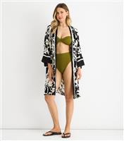 Women's Black Summer Border Print Beach Kimono Gini London New Look