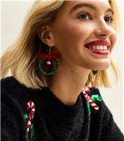 Christmas Tinsel Bow Wreath Earrings New Look