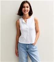 Women's White Button Front Tank Top New Look
