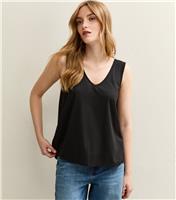 Women's Black Relaxed V-Neck Tank Top New Look