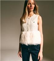 Women's Cream Faux Fur Hem Sleeveless Waistcoat Top New Look