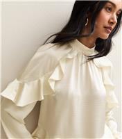 Women's Off White Satin Frill Raglan Blouse New Look