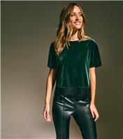 Women's Dark Green Lace Trimmed Velvet Top New Look