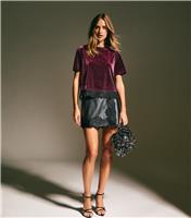 Women's Dark Burgundy Lace Trimmed Velvet Top New Look