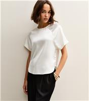 Women's Off White Satin Short Raglan Sleeve Top New Look