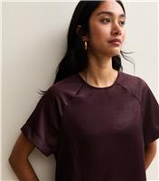 Women's Dark Burgundy Satin Short Raglan Sleeve Top New Look