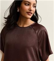 Women's Burgundy Textured Satin Crew Neck Top New Look